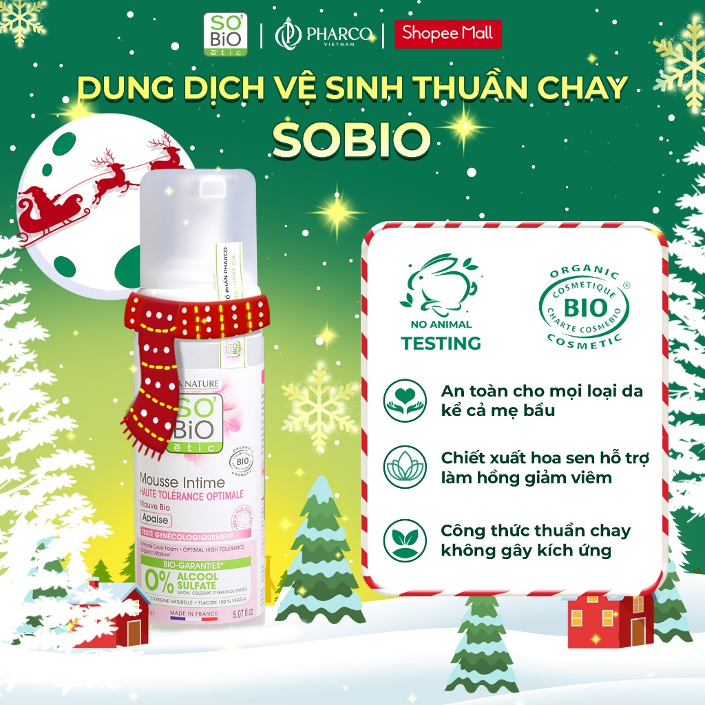 Dung dịch vệ sinh nữ làm hồng dưỡng ẩm SO'BiO Étic công thức thuần chay dịu nhẹ an toàn cho mọi loại da