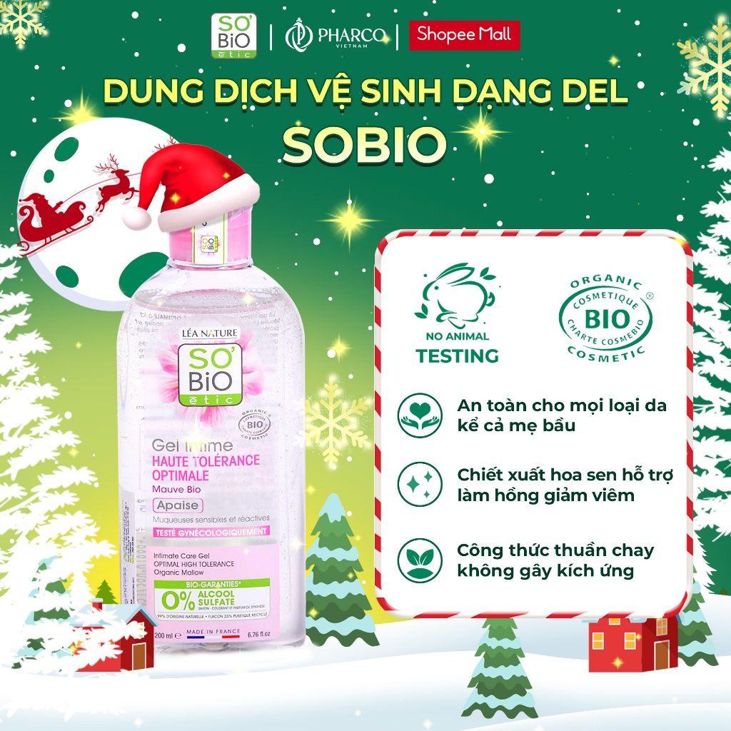 Dung dịch vệ sinh nữ dưỡng ẩm SO'BiO Étic 200ML công thức thuần chay dịu nhẹ an toàn cho mọi loại da
