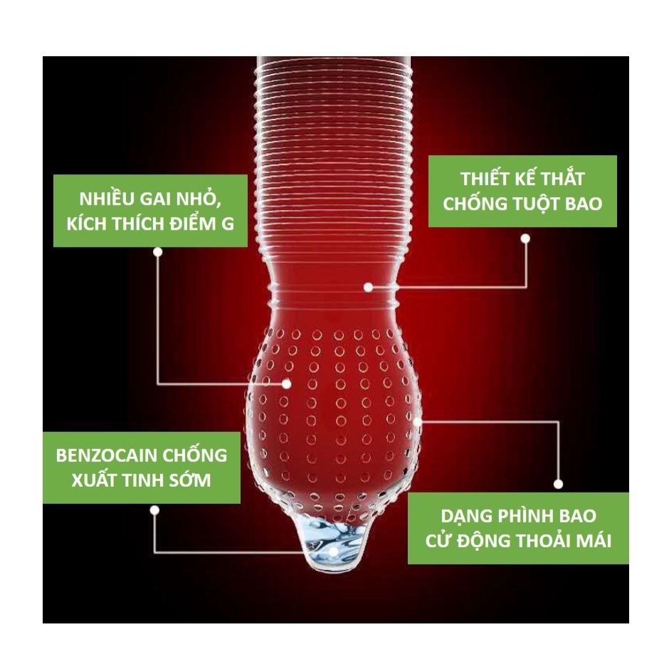 Bao cao su 001 Hồng Gân gai kéo dài thời gian, nhiều gel bôi trơn - Hộp 10 bcs