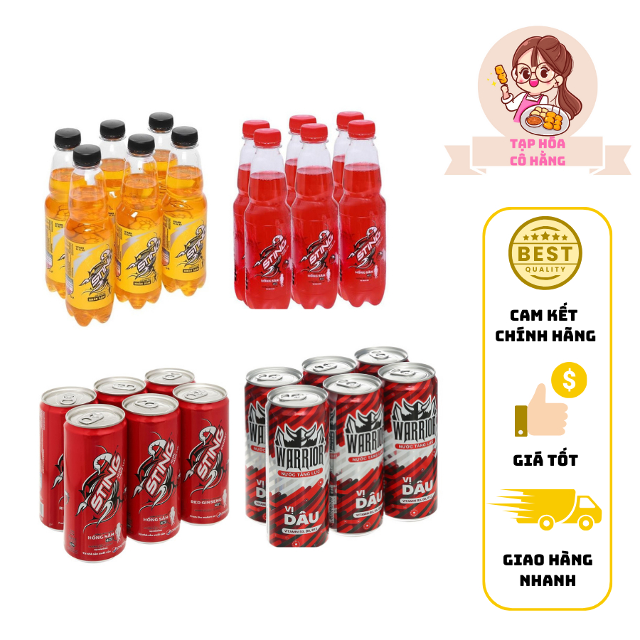 [Lốc 6 chai] Sting đỏ chai, Sting vàng chai,Sting lon, Warrior dâu