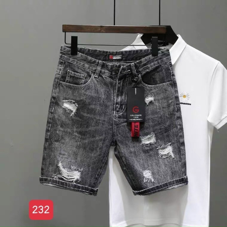 Quần short jean nam ngắn đen xám rách thêu logo ông địa đẹp mẫu mới hot,chất jean co giãn giá tốt KAYSTORE