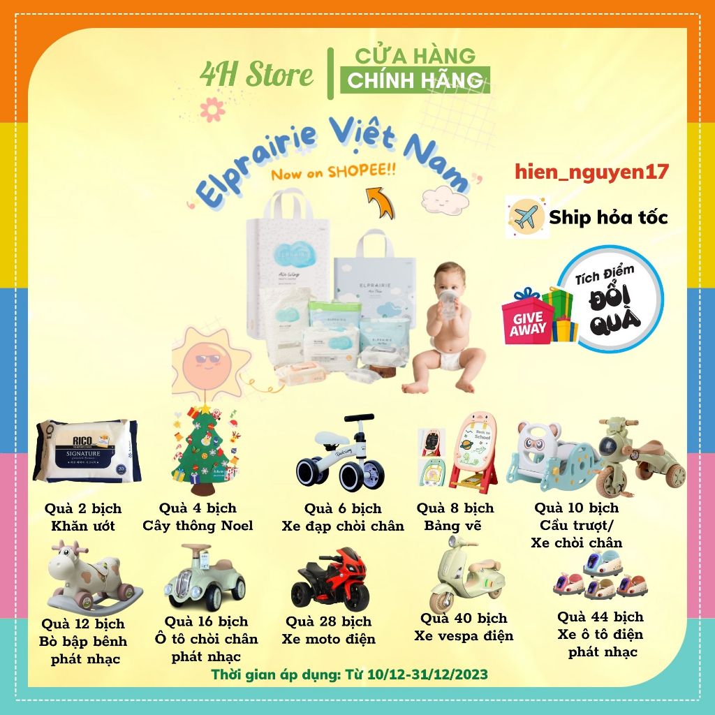 Tã/Bỉm ELPRAIRIE HÀN QUỐC Dán/Quần Đủ Size S34/M30/L34/XL30/XXL26