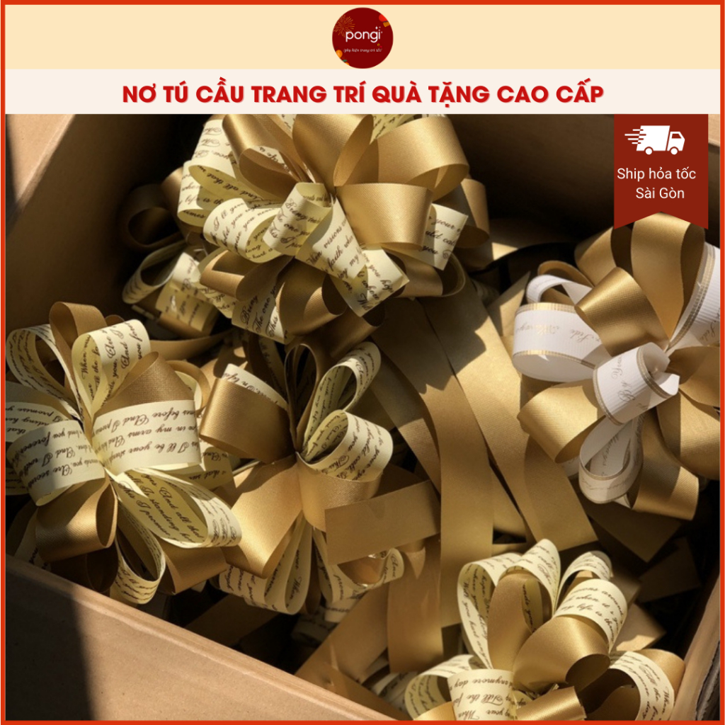 Nơ Ruy Băng Cột Sẵn Gói Quà, Tháp Bia PONGI, Nơ tú cầu kim tuyến trang trí Cao Cấp Nhiều Màu Phụ kiện quà tết Sài Gòn