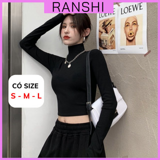 (CÓ SIZE) Áo Croptop Giữ Nhiệt Cổ Lọ Dài Tay RANSHI Dáng Basic 2 Màu Đen Và Trắng Dễ Phối Đồ Phong Cách Cá Tính - RA203