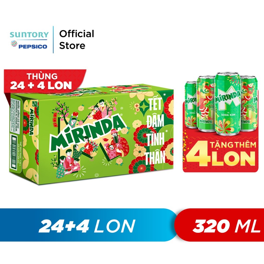 [Chỉ 25.12 - ĐƠN 300K TẶNG 1 LY]Thùng Nước Ngọt Có Gaz Mirinda Soda Kem (320ml/lon)