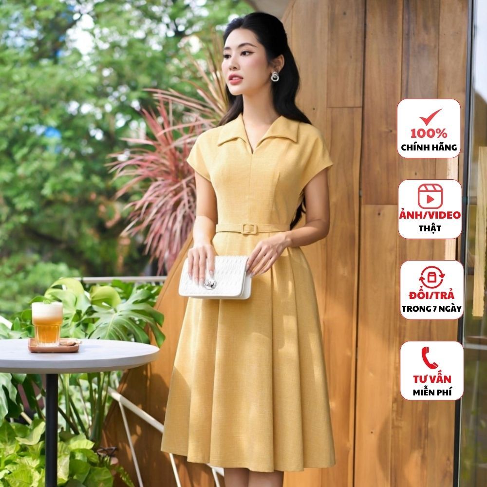 Đầm công sở nữ FIONA váy xếp ly thiết kế cao cấp cổ sam cách điệu tay liền trẻ trung F413168
