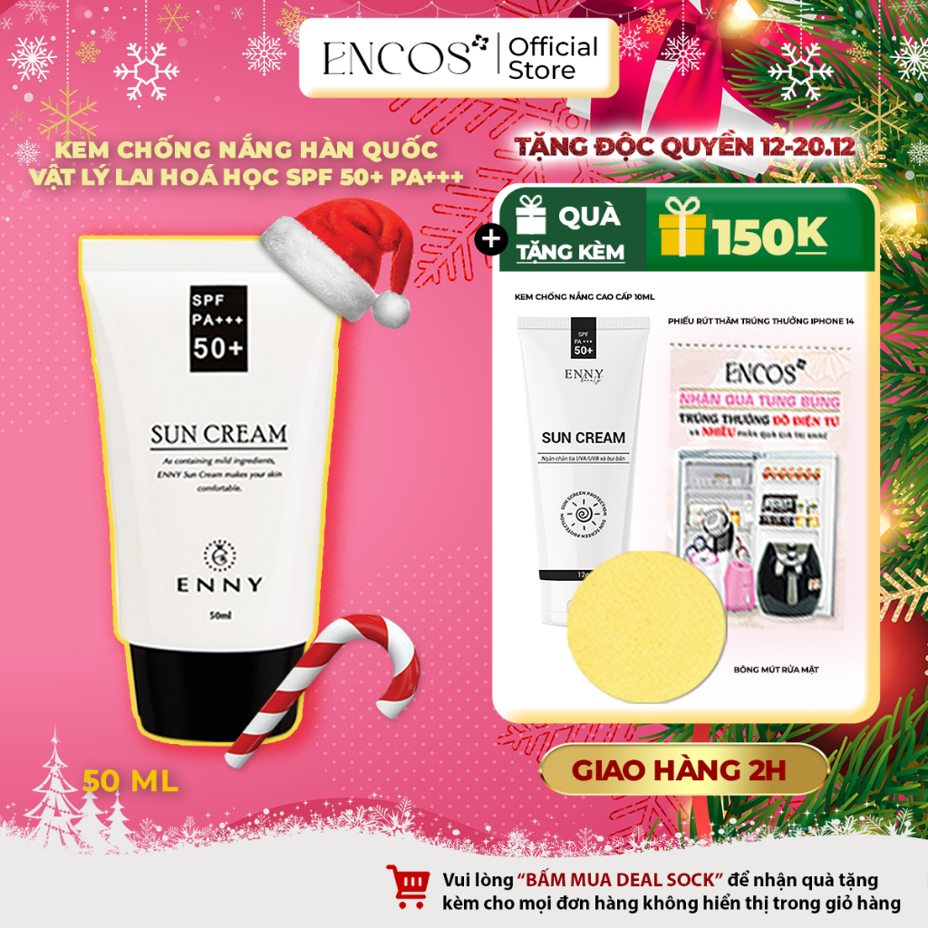 Kem Chống Nắng Hàn Quốc ENNY Công Nghệ Kép Dưỡng Ẩm Chống Nước Bảo Vệ Da SPF 50+ PA +++ Hàn Quốc Tặng 2 Quà