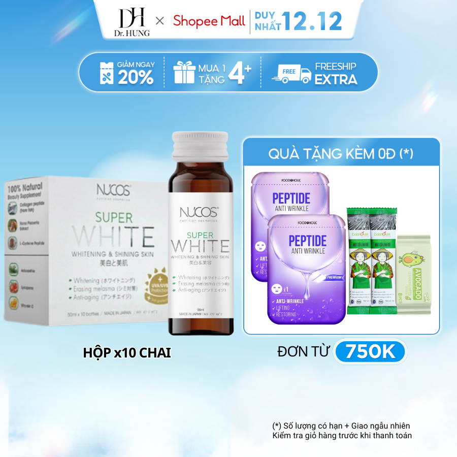 Nước uống collagen trắng da mờ thâm nám Nucos Super White 50mlx10 chai