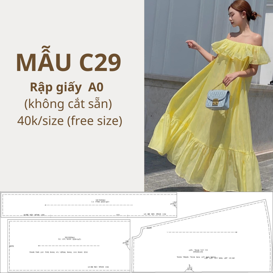 RẬP GIẤY A0 ĐẦM SUÔNG TRỄ VAI MÃ C29