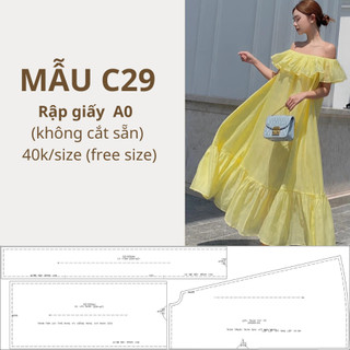Rập giấy a0 đầm suông trễ vai mã c29