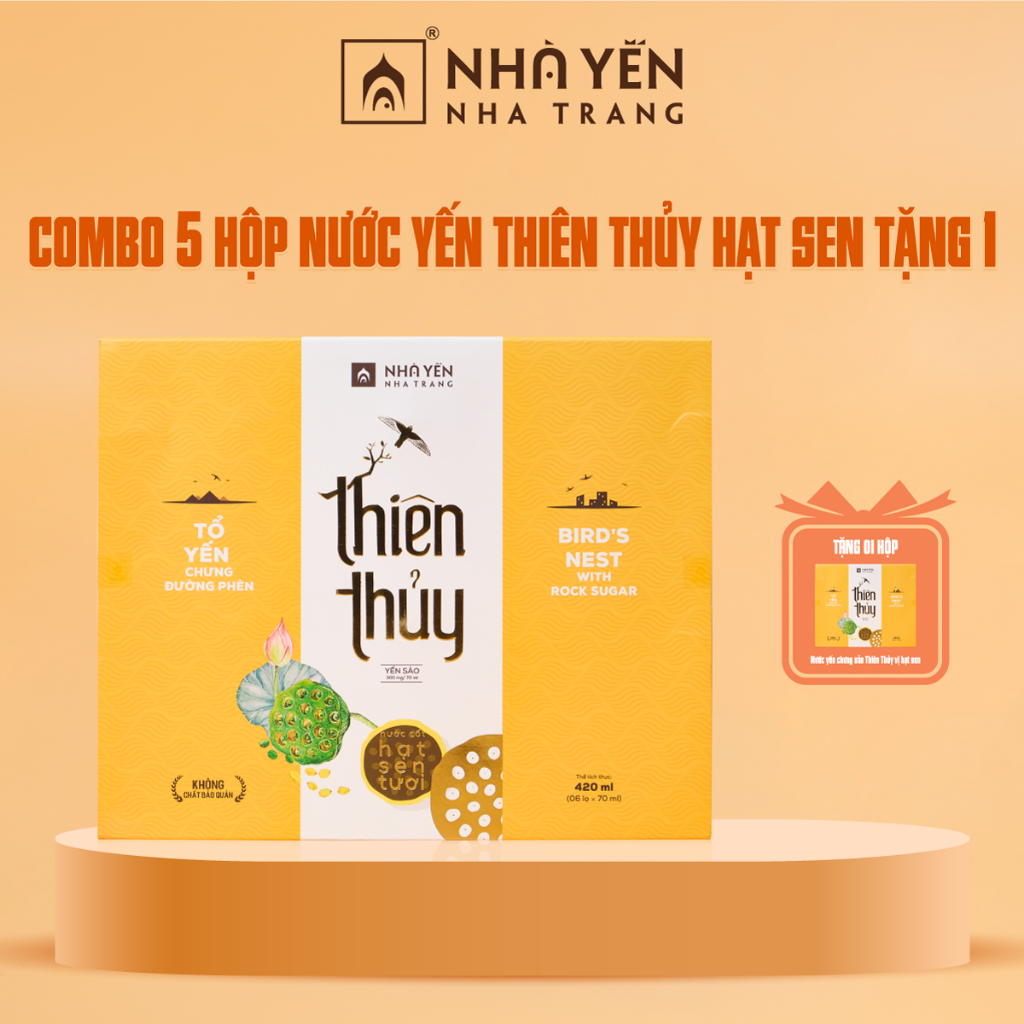 COMBO 5 hộp Nước yến chưng đường phèn Thiên Thủy - Vị hạt sen - Nhà Yến Nha Trang - Nước yến chưng sẵn Yến sào Nhà Yến
