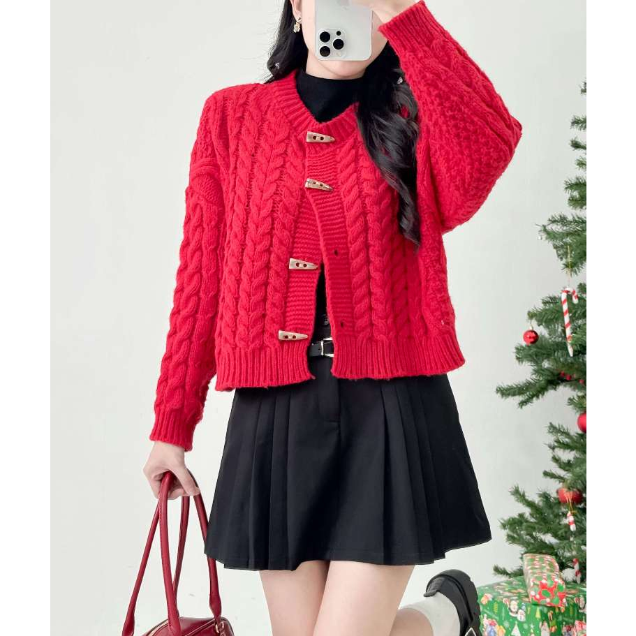 Áo khoác len nữ VMSTYLE croptop tay dài 4 nút kiểu basic đi chơi, dạo phố, du lịch thời trang thu đông 05576 - KLU00035