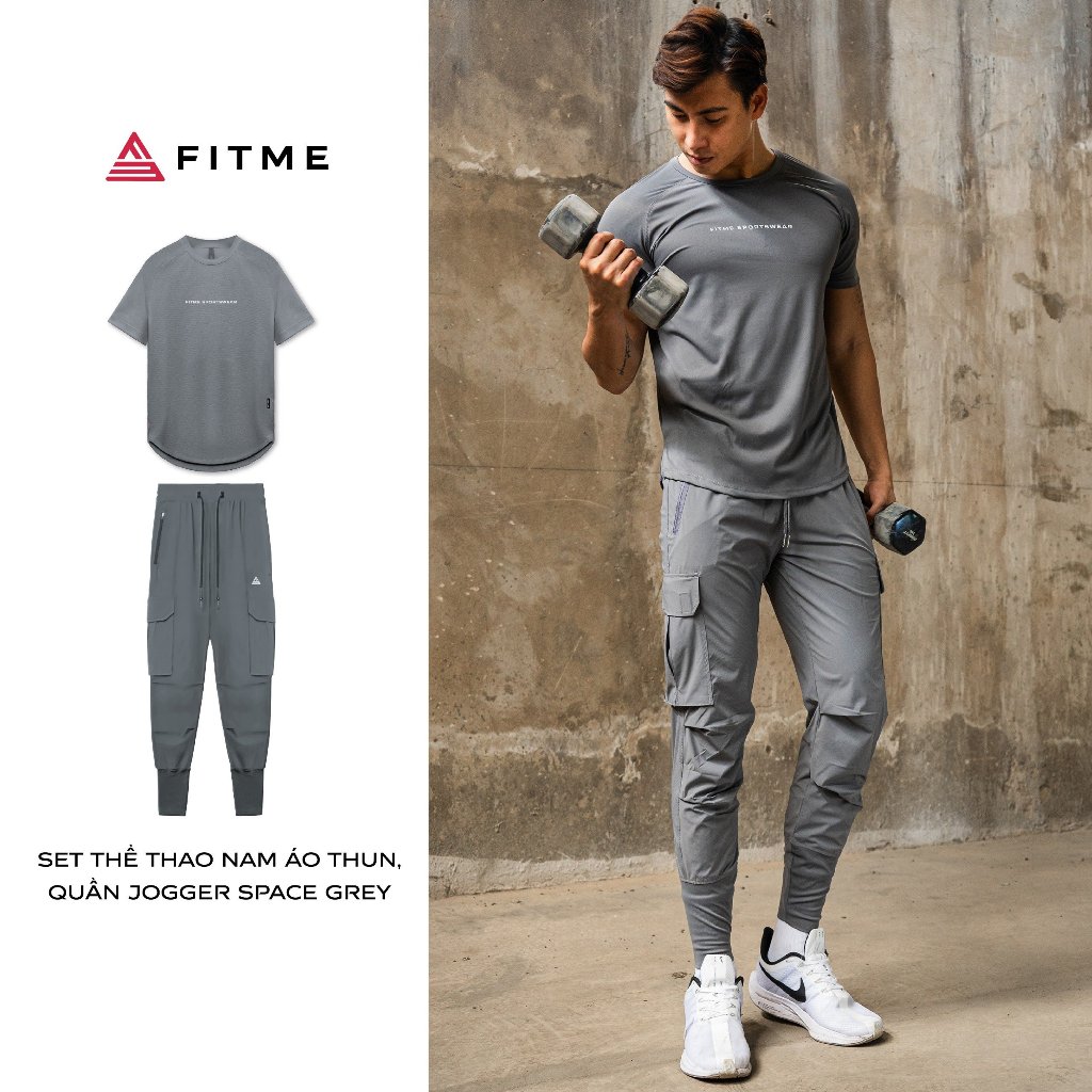 Bộ đồ thể thao nam Fitme Space Grey thoáng khí hỗ trợ tập gym chạy bộ
