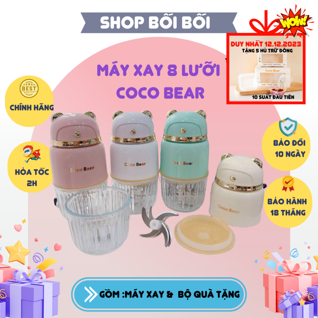 MÁY XAY ĂN DẶM CHO BÉ COCO BEAR 8 LƯỠI DAO BH 18 THÁNG