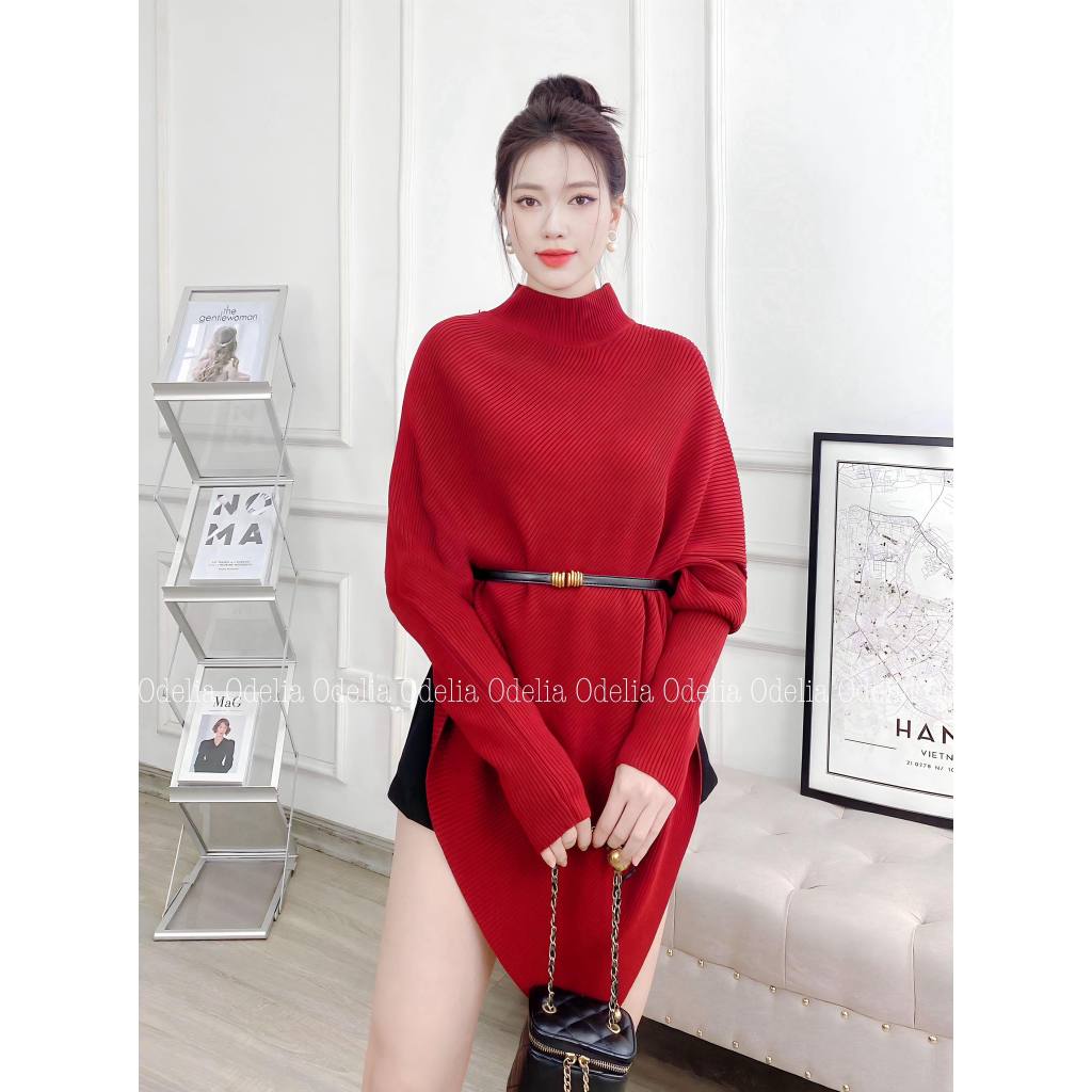 Áo len dáng rộng Odelia, vạt chéo kèm đai - A7331
