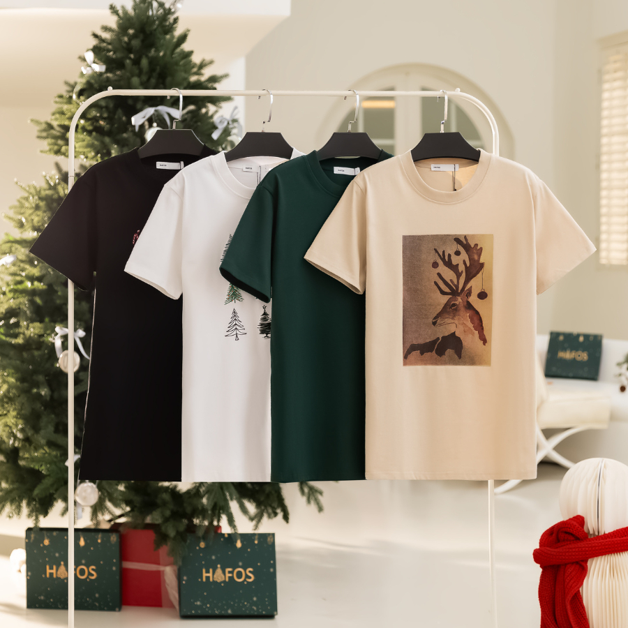 Áo Thun cổ tròn X-Mas The Series Hafos,phiên bản Giáng Sinh Giới Hạn - chất vải Cotton, thoáng mát, phom Mens
