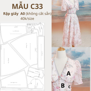 Rập giấy a0 đầm xoè 2 lớp mã c33