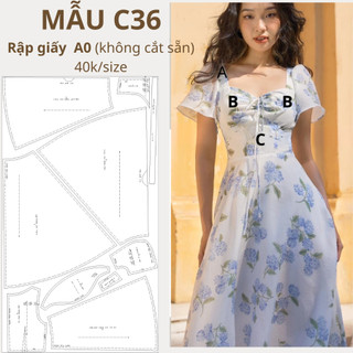 Rập giấy a0 đầm nhún ngực 2 lớp mã c36