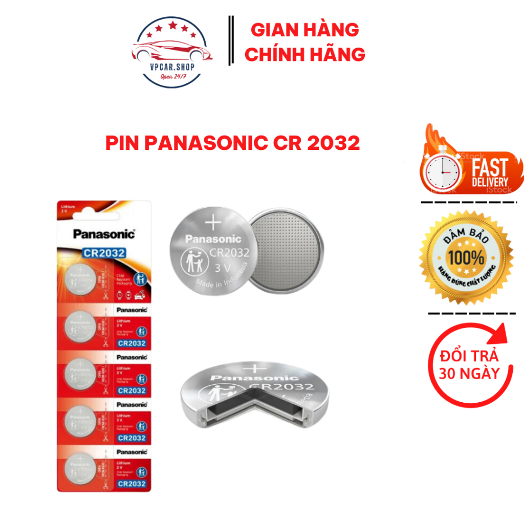 Pin cr2032, vỉ 5 pin chìa khóa xe ô tô pin cr2032 panasonic chính hãng