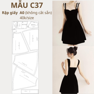 Rập giấy a0 đầm xoè 2 dây mã c37