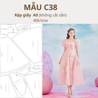 Rập giấy a0 đầm xoè 2 lớp mã c38