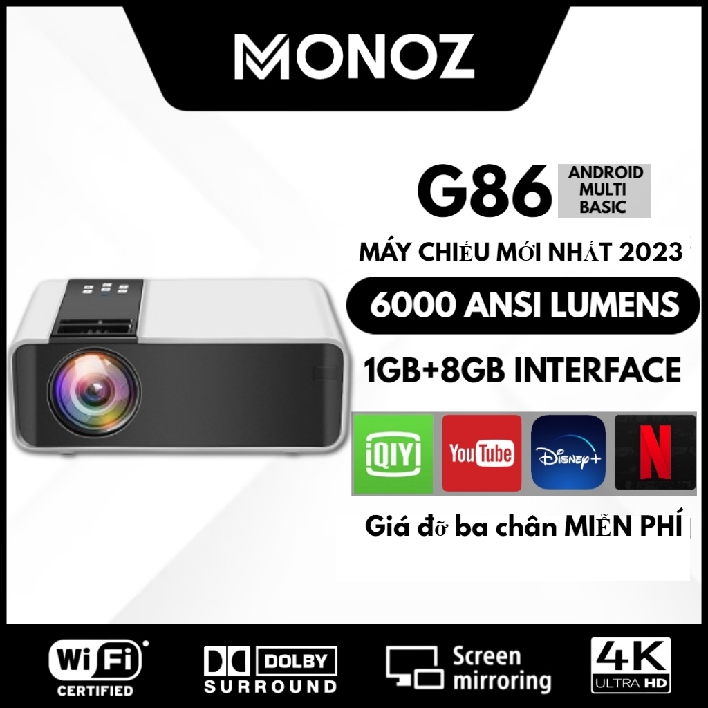 💝Bảo hành 5 năm 💝 Máy chiếu G86 6000 Lumens FULL HD 1080P Máy chiếu Android mini WIFI Máy chiếu di động LCD A80
