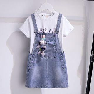Set yếm jean áo trắng kèm thỏ tím cho bé gái A1424 - TOPZKIDS