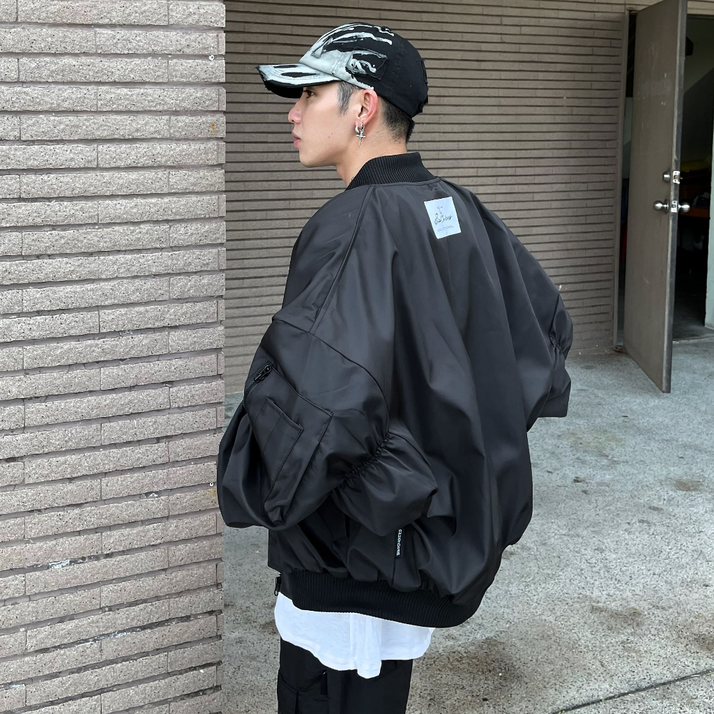 Bad Choices | Áo Bomber dù Zipper Jacket Signature tay nhún form Boxy