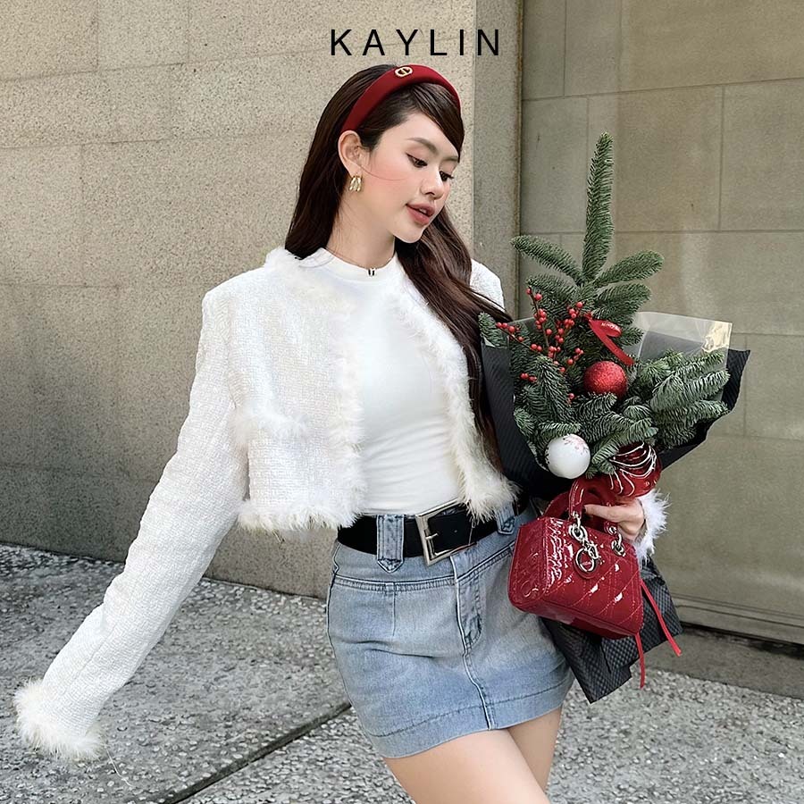 Áo khoác KAYLIN phối lông form croptop chất vải Tweed dày dặn phong cách N2150