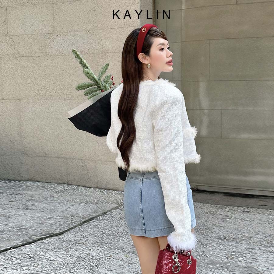 Áo khoác KAYLIN phối lông form croptop chất vải Tweed dày dặn phong cách N2150