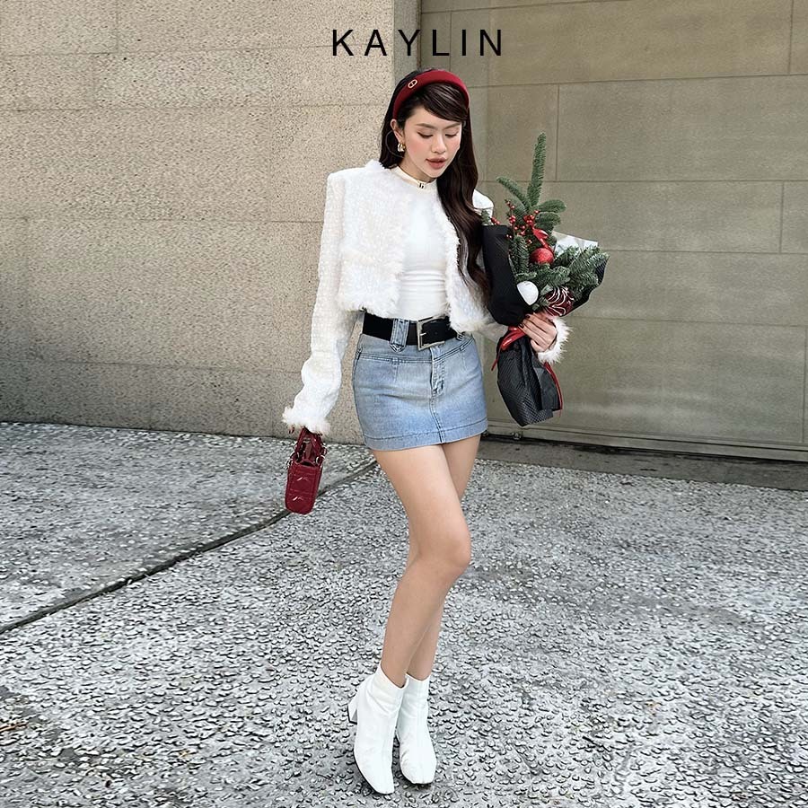 Áo khoác KAYLIN phối lông form croptop chất vải Tweed dày dặn phong cách N2150