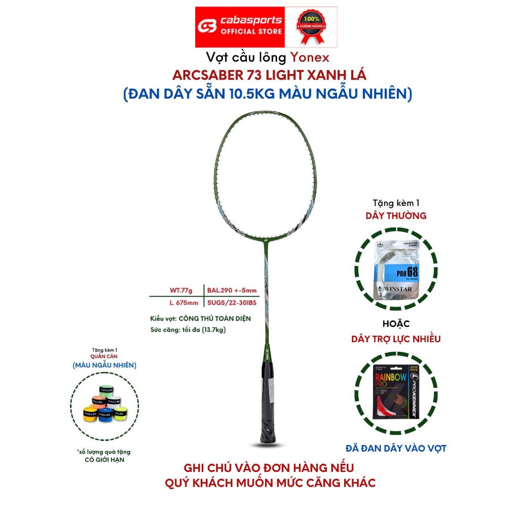 Vợt cầu lông Yonex Nanoray 72 Light, Arcsaber 73 Light đã đan dây 10.5kg chính hãng, vợt carbon siêu bền giá rẻ