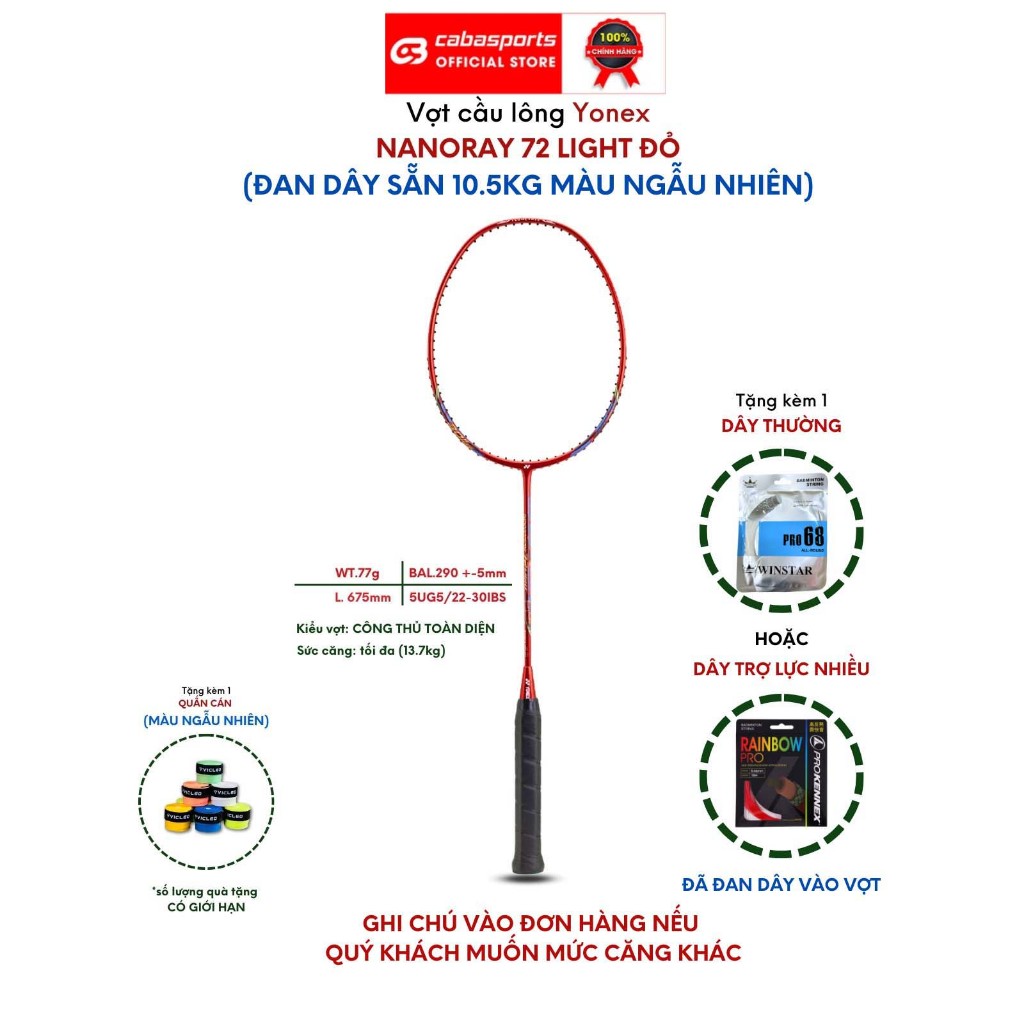 Vợt cầu lông Yonex Nanoray 72 Light, Arcsaber 73 Light đã đan dây 10.5kg chính hãng, vợt carbon siêu bền giá rẻ