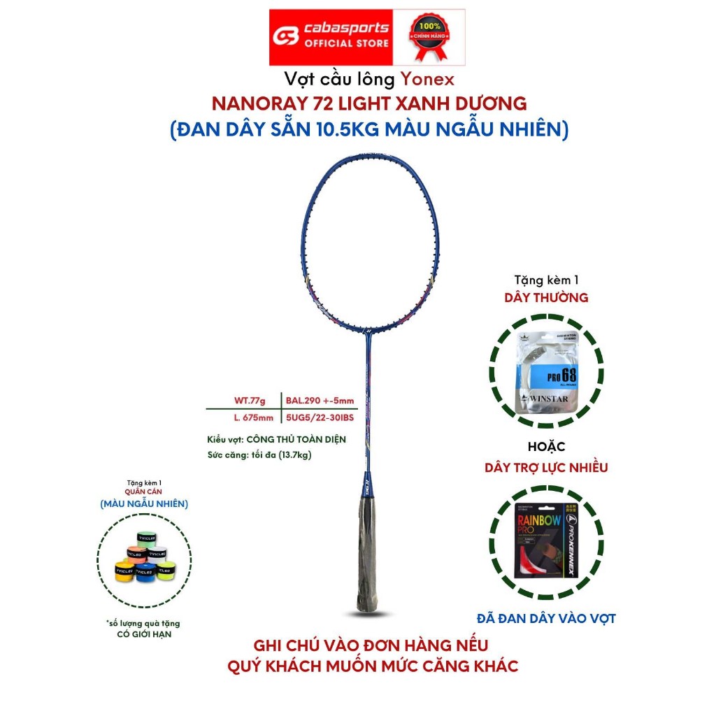 Vợt cầu lông Yonex Nanoray 72 Light, Arcsaber 73 Light đã đan dây 10.5kg chính hãng, vợt carbon siêu bền giá rẻ