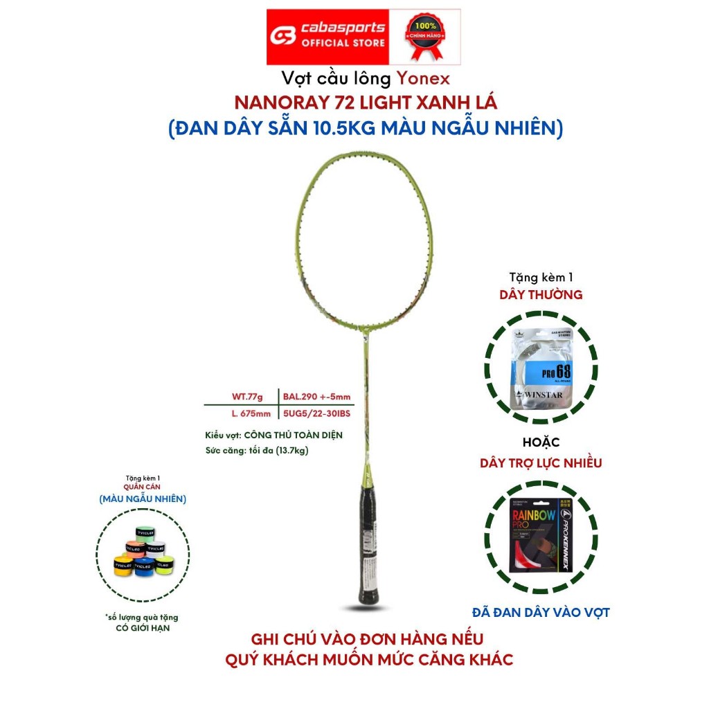 Vợt cầu lông Yonex Nanoray 72 Light, Arcsaber 73 Light đã đan dây 10.5kg chính hãng, vợt carbon siêu bền giá rẻ