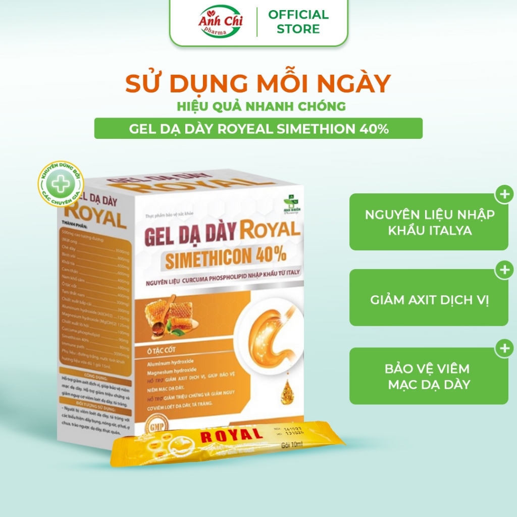 Gel Dạ Dày Royal Simethicon 40% hỗ trợ giảm viêm loét, trào ngược dạ dày, ợ hơi, ợ chua