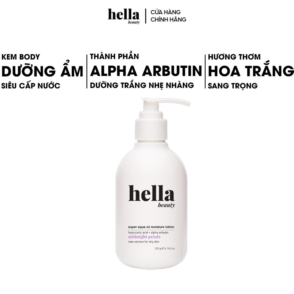 Kem body dưỡng ẩm cấp nước HA + Alpha Arbutin Hella Beauty 200g