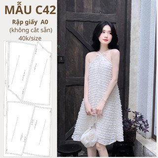 Rập giấy a0 đầm suông cổ yếm mã c42