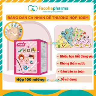 Băng dán cá nhân hộp 100 miếng cute hoạ tiết hoạt hình dễ thương cho bé co dãn tốt chống thấm nước bảo vệ vết thương