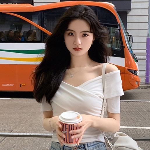 áo trễ vai tay ngắn,áo kiểu xinh hàn quốc croptop chéo ngực đẹp A1