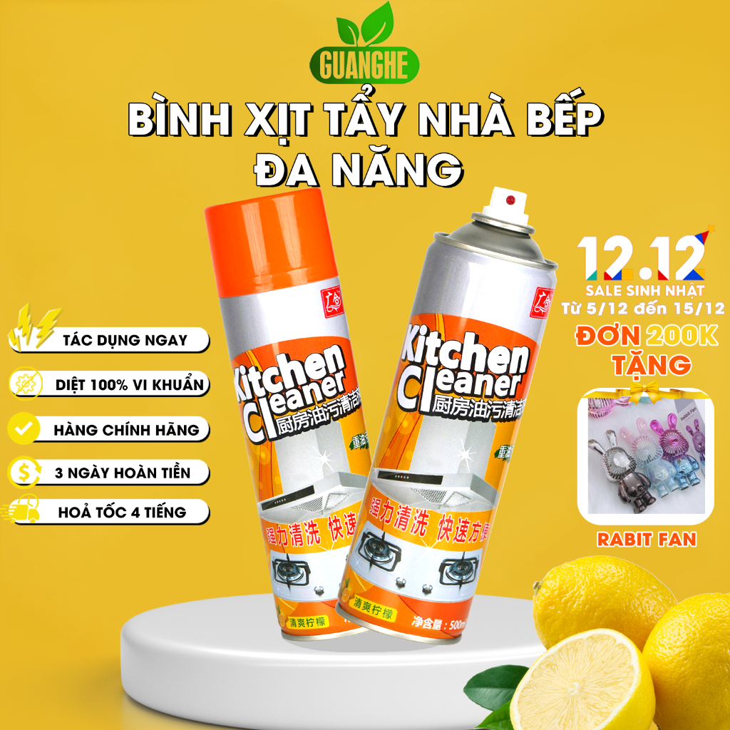 Bình xịt tẩy dầu mỡ nhà bếp rửa vệ sinh máy hút mùi chai nước lau bếp ga Kitchen Cleaner 500ml khử mùi diệt khuẩn