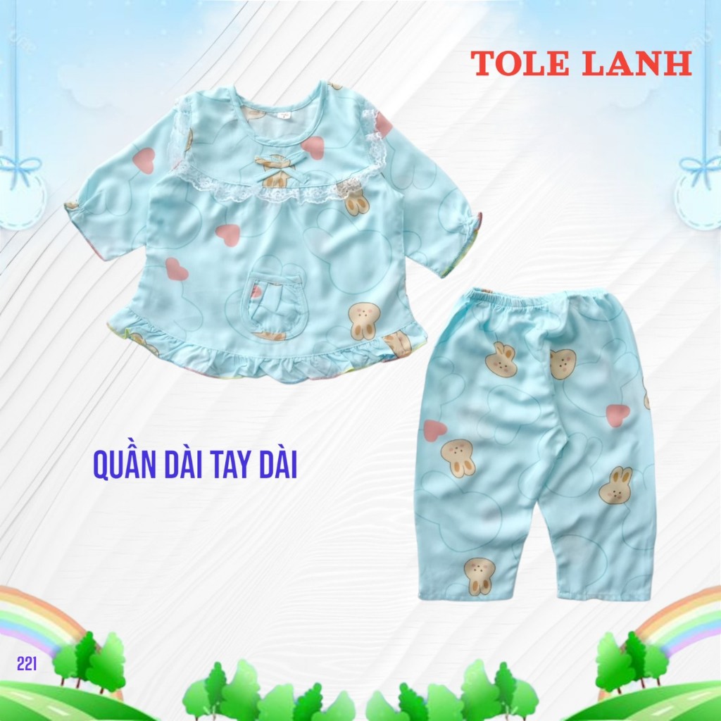 |Được lựa mẫu||Từ 4 - 10 kí| Đồ bộ bé gái quần dài tay dài chất lanh tole 2 da, thấm hút mồ hôi, mềm, mịn mát
