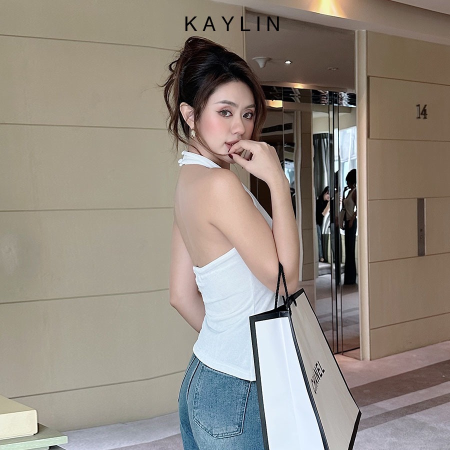 Áo yếm KAYLIN phối hoa trước ngực chất vải cotton nhung co giản phong cách N2152