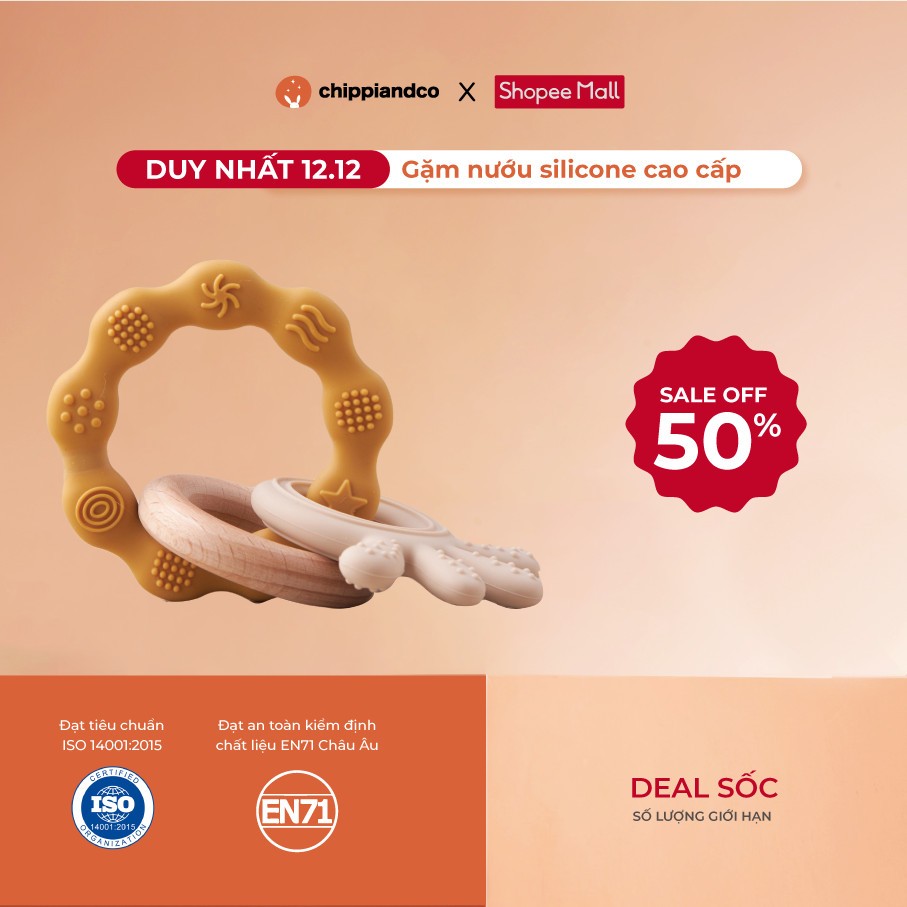 Đồ chơi cắn răng và ngậm nướu silicone an toàn 3IN1 CHIPPIANDCO