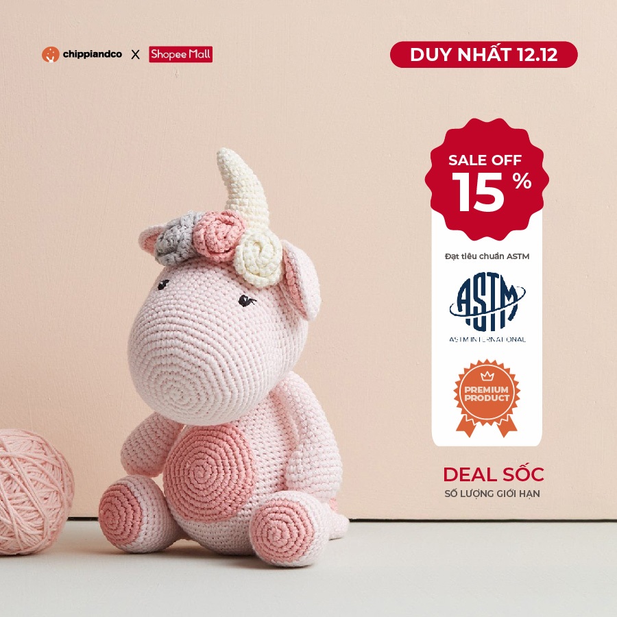 Thú nhồi bông cao cấp CHIPPIANDCO Khủng long hồng - Pink Dranicorn 35 cm