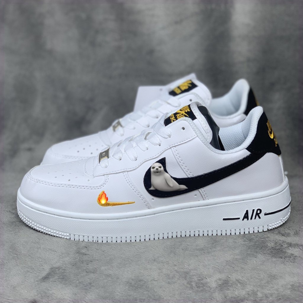 Giày AF1 Trắng Vệt Đen LOGO Vàng, Giày Air Force 1 Trắng đen Thấp Mới Full Box Hàng Cao Cấp  Milio S