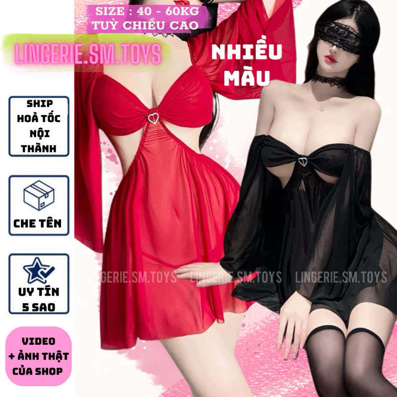 LL2711 - Đầm Ngủ Tay Lửng 2 Kiểu Mặc Phong Cách - Thiết Kế Nhiều Màu Gắn Charm Trái Tim