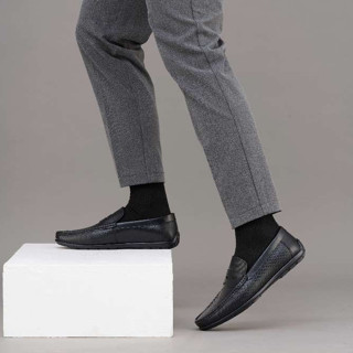 Giày da lười Moccasin CAPABLE vân hạt màu đen đế cao su, bảo hành 12 tháng