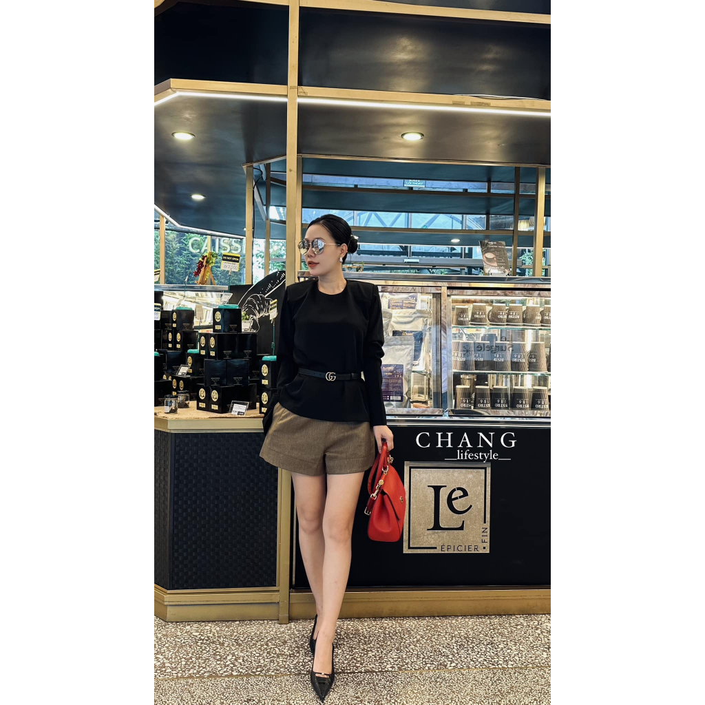 Áo thiết kế sơ mi lụa tay dài 3 màu nude đỏ đen CHANG BASIC