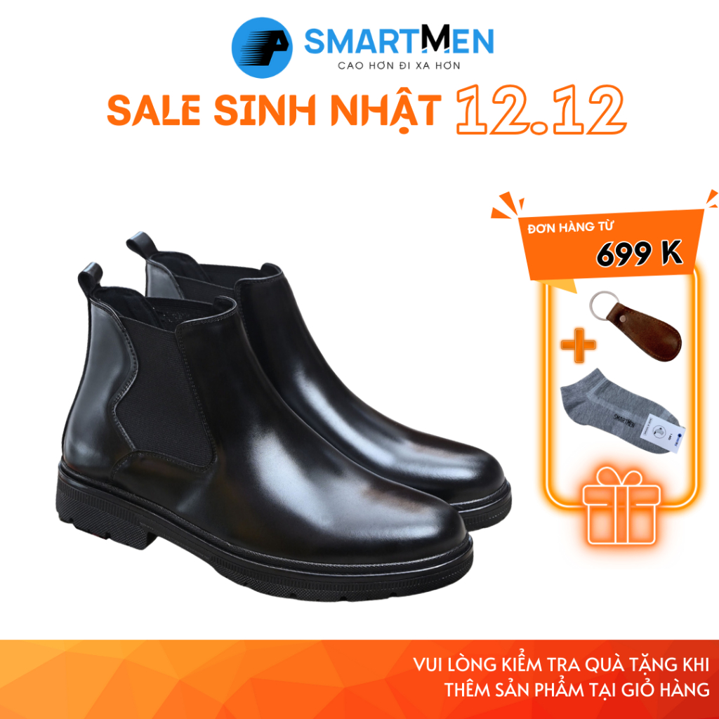 Giày Tăng chiều cao Da bò Cao cấp SMARTMEN Chelsea Boot LUX-C01 Đen